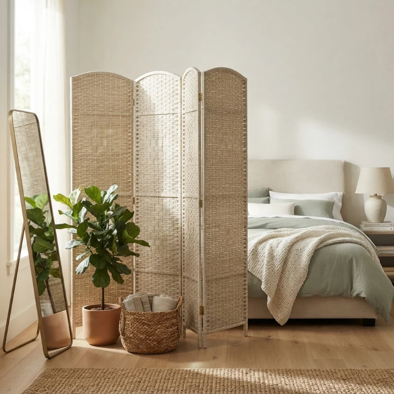 HOMCOM Folding Room Divider Screen 4 Panel 6' Tall Privacy Screen Freestanding Wood Partition for Home Office, Washed Oak