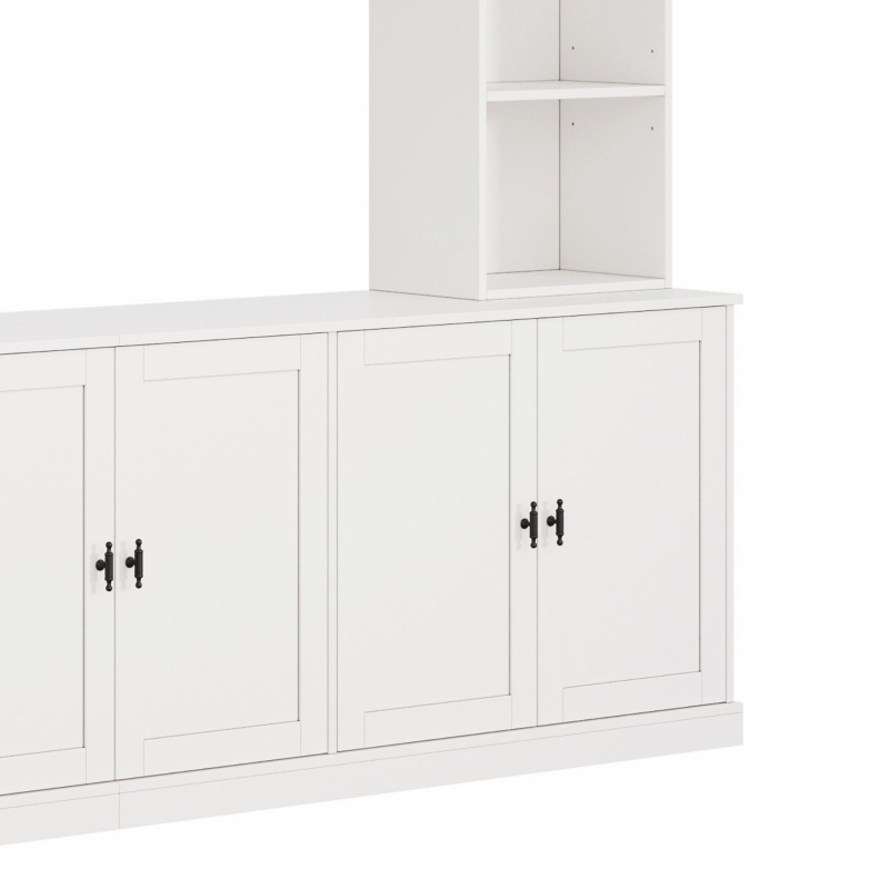 Rustic Farmhouse Entertainment Centre with 7 Adjustable Shelves, Modern TV Wall Unit with Panelled Doors, 95.5'' L x 15.5'' W x 76.5'' H, White