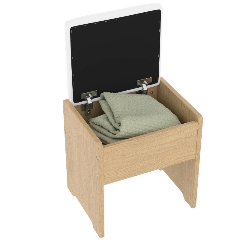 Elegant Fluted Dressing Vanity Desk with 3-Colour LED Mirror, Modern Makeup Table Unit with 10 Drawers, 43.5'' L x 15.5'' W x 54.5'' H, Oak