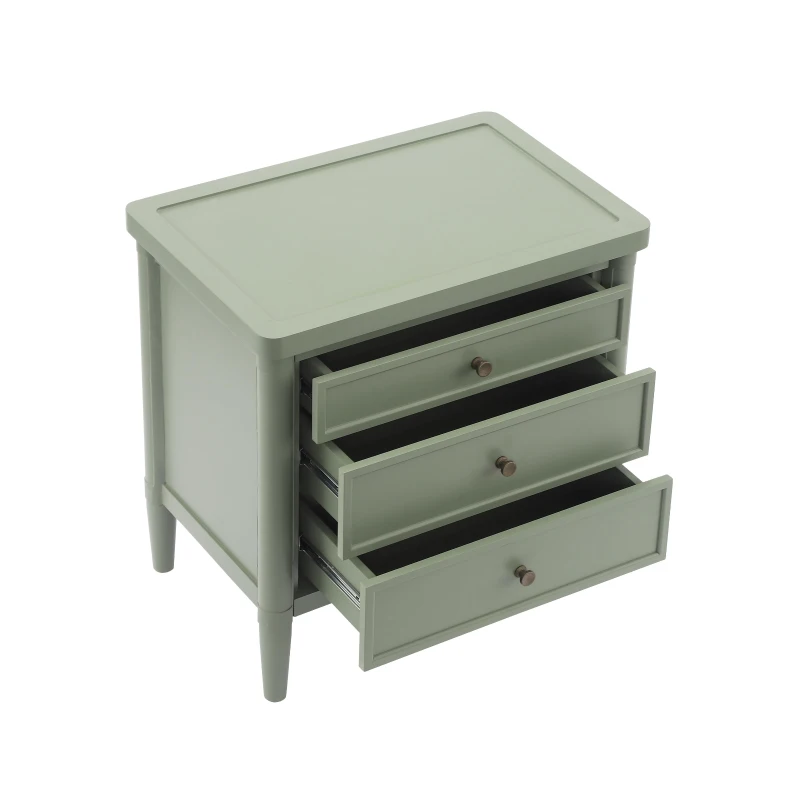 Modern Farmhouse Nightstand with 3 Storage Drawers, Wooden Bedside End Table with Tapered Legs, 23.5'' L x 15.5'' W x 24.5'' H, Green