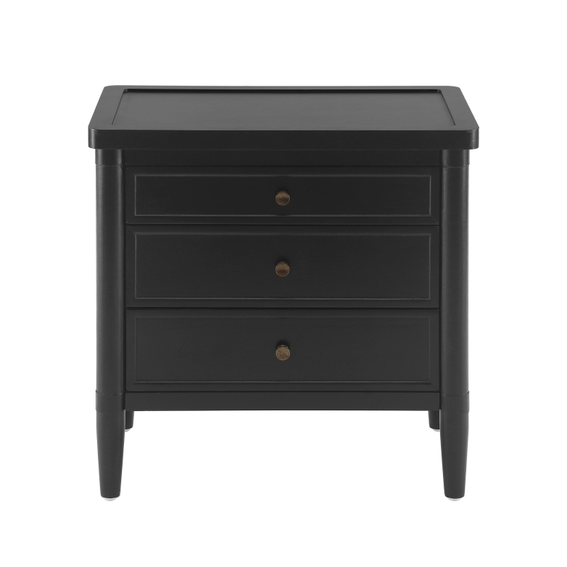 Modern Nightstand with 3 Drawers and Brass Handles, Chic Storage Cabinet with Solid Wood Frame, 23.5'' L x 15.5" W x 24.5" H, Black