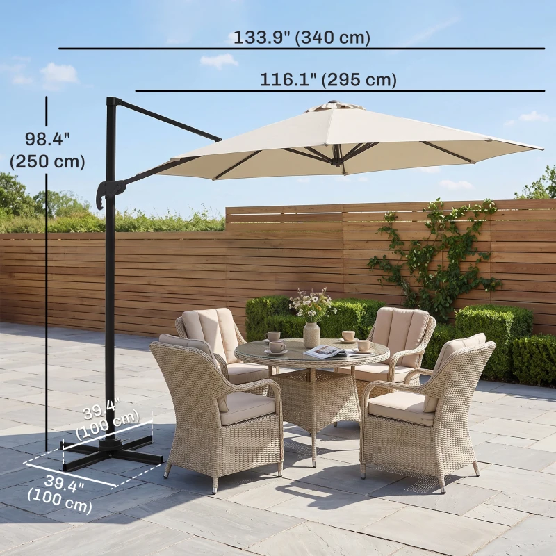 Outsunny 10ft Cantilever Patio Umbrella with 360° Rotation, Crank & Cross Base for Garden Deck Pool Backyard, Cream