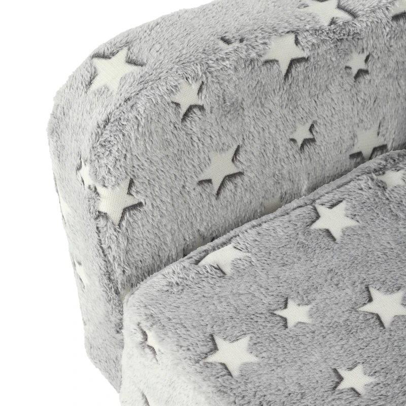 Qaba Kids Couch, 2 in 1 Toddler Couch with Glow in the Dark Stars, Sit to Lie, Ready from Box for Bedroomfor 18-48 M, Grey