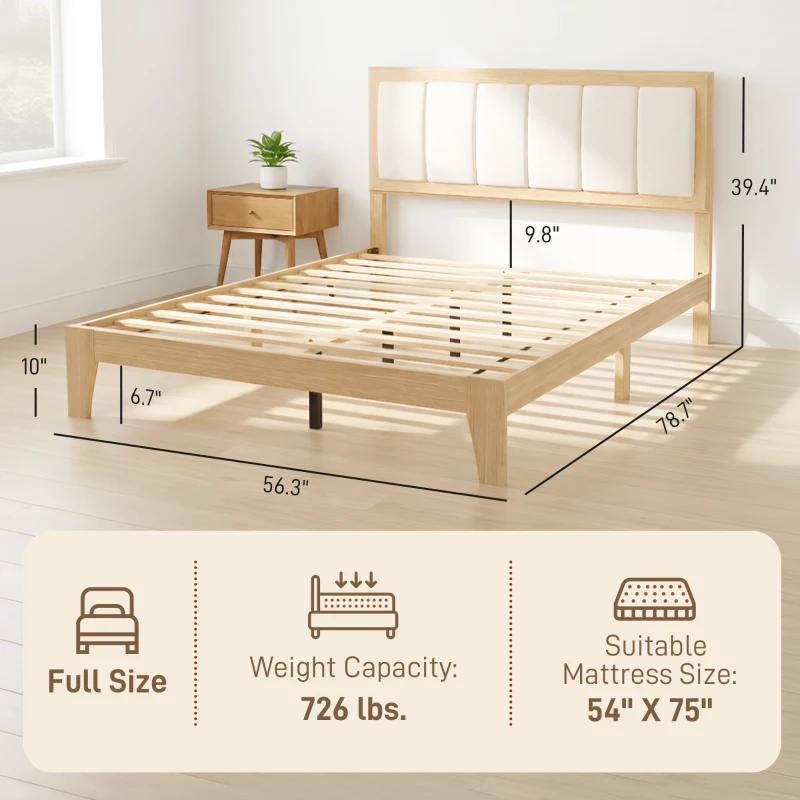 HOMCOM Full Bed Frame with Headboard Full Size Platform Bed Frame with Wooden Slats No Box Spring Needed Easy Assembly Oak