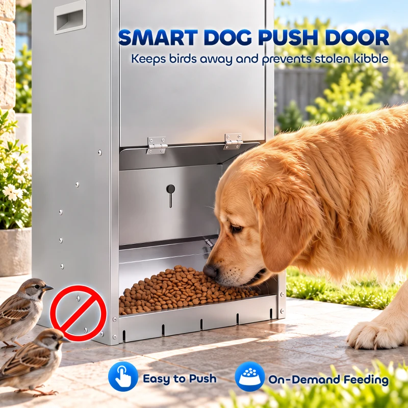 PawHut 50lbs Automatic Dog Feeder, Galvanized Gravity Pet Feeder with Lockable Clear Door, Indoor and Outdoor Use