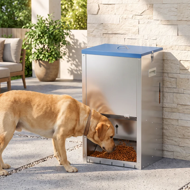 PawHut 50lbs Automatic Dog Feeder, Galvanized Gravity Pet Feeder with Lockable Clear Door, Indoor and Outdoor Use