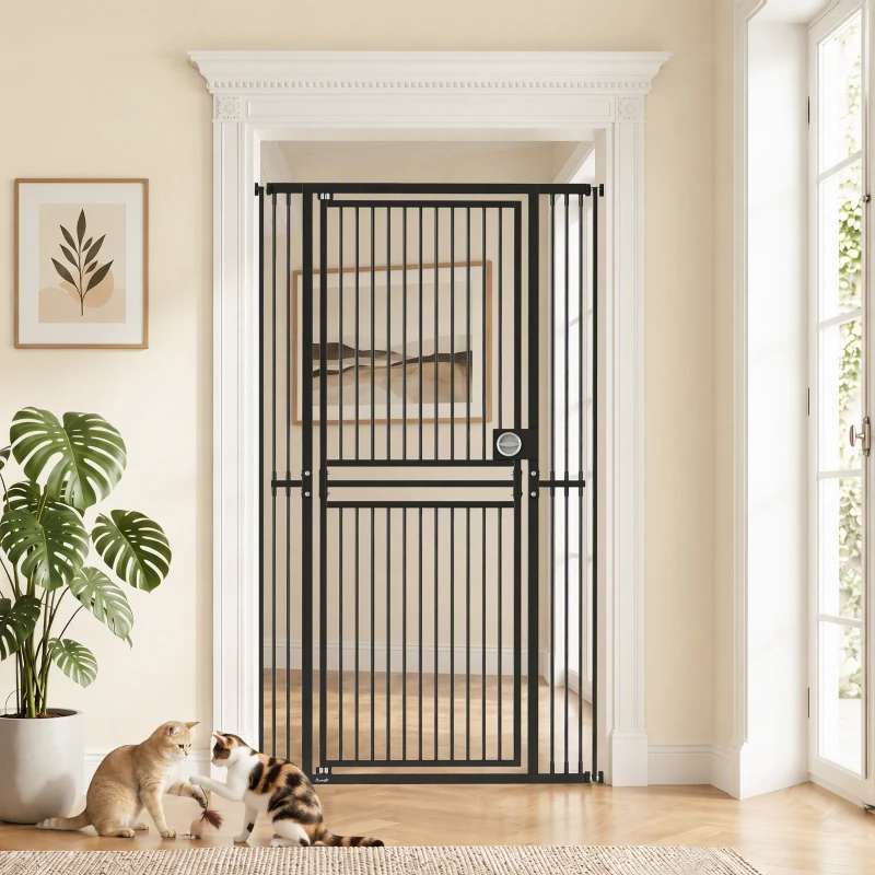 PawHut 71" Extra Tall Cat Gate,  29"-39" Wide Pet Gate with No Drilling, Narrow Spacing, Pull-Ring Latch, 2 Extension Kits