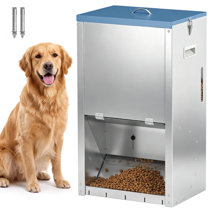 PawHut 50lbs Automatic Dog Feeder, Galvanized Gravity Pet Feeder with Lockable Clear Door, Indoor and Outdoor Use