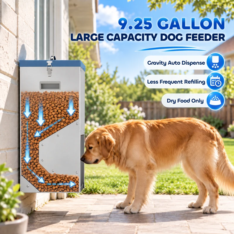 PawHut 50lbs Automatic Dog Feeder, Galvanized Gravity Pet Feeder with Lockable Clear Door, Indoor and Outdoor Use