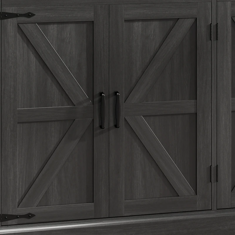 HOMCOM 55" Buffet Cabinet, Farmhouse Sideboard with 1.2" Thick Top, 4 Barn Doors, 2 Drawers and 2 Adjustable Shelves, Black
