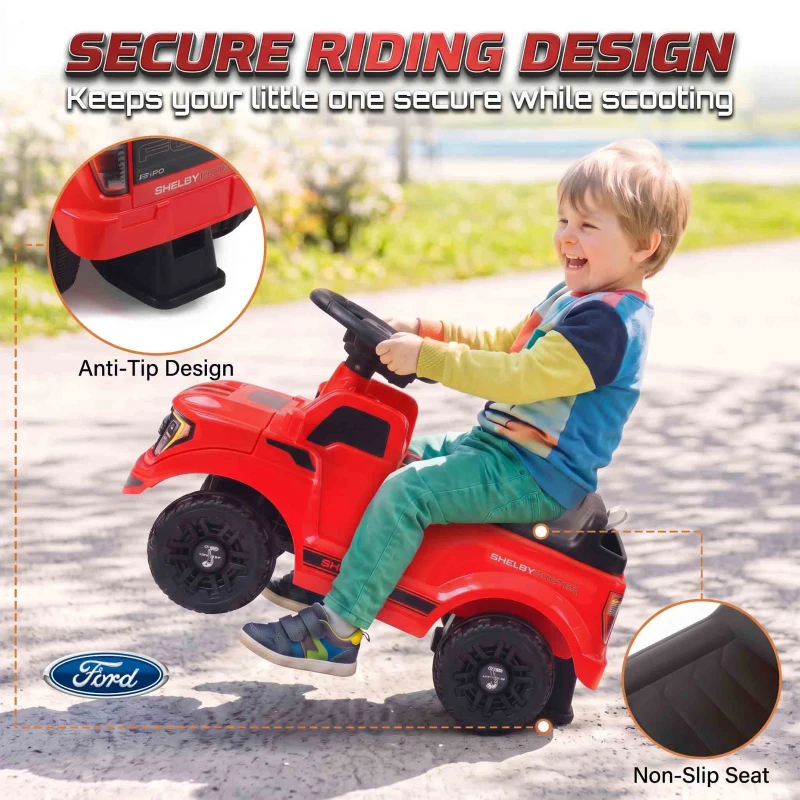 Qaba Ride on Push Car, Licensed Shelby Foot to Floor Sliding Toddler Toy with Trailer, Lift-Up Hood for 18-72 M, Red
