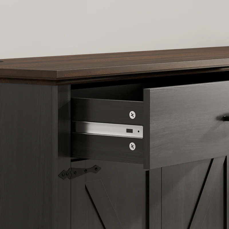 HOMCOM 55" Buffet Cabinet, Farmhouse Sideboard with 1.2" Thick Top, 4 Barn Doors, 2 Drawers and 2 Adjustable Shelves, Black