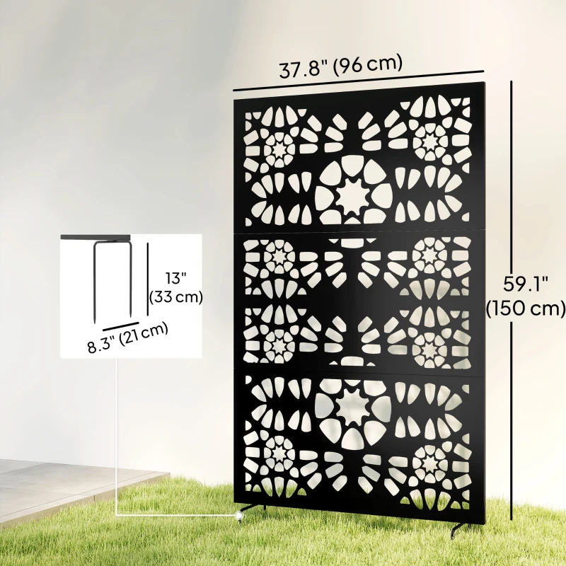 Outsunny Metal Outdoor Privacy Screen, 72" x 38" Freestanding Outdoor Divider, Black