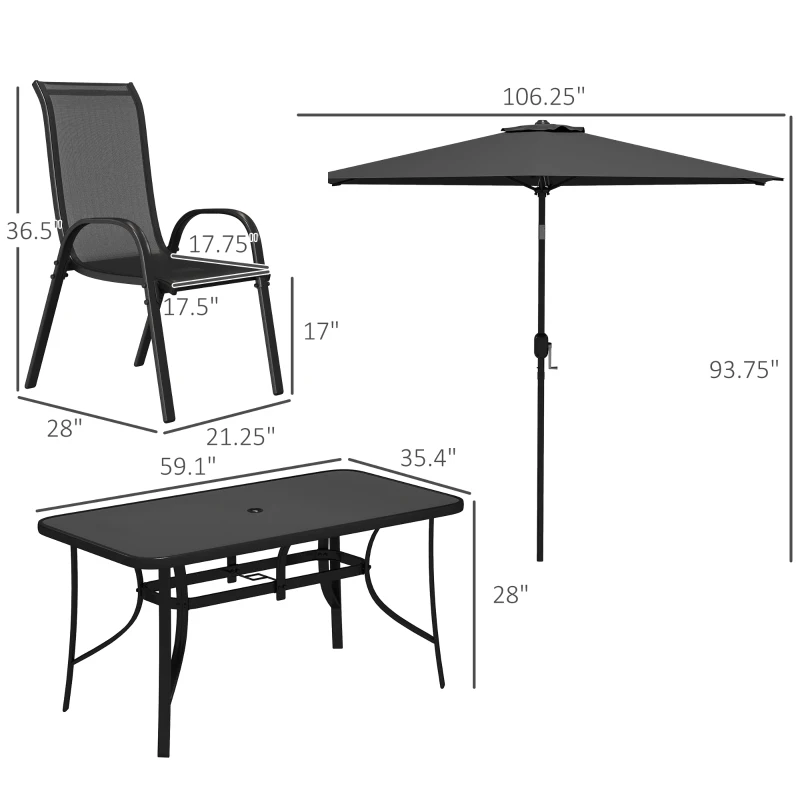 Outsunny 8 Pieces Patio Furniture Set with 9Ft Patio Umbrella, Outdoor Dining Table and Chairs, Black