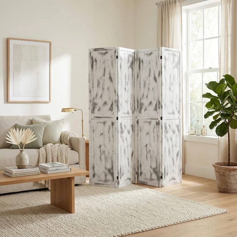 HOMCOM Screen Divider Room Divider Screen with Foldable Design for Indoor Bedroom Office 5.5' Rustic White