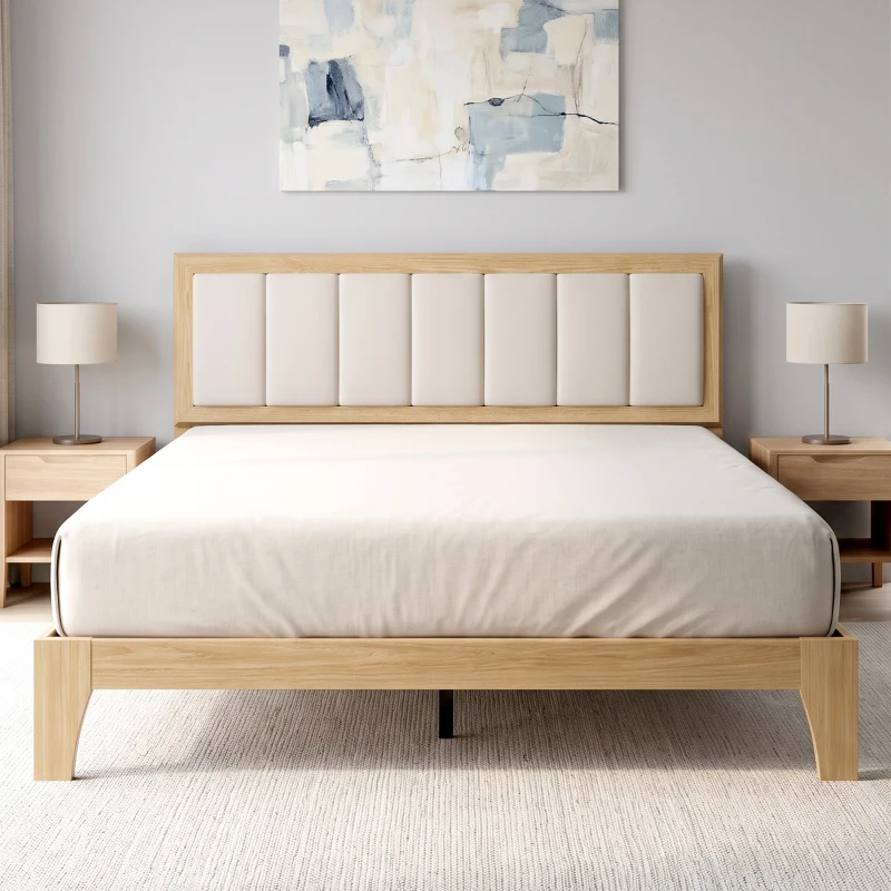 HOMCOM Full Bed Frame with Headboard Queen Size Platform Bed Frame with Wooden Slats No Box Spring Needed Easy Assembly Oak