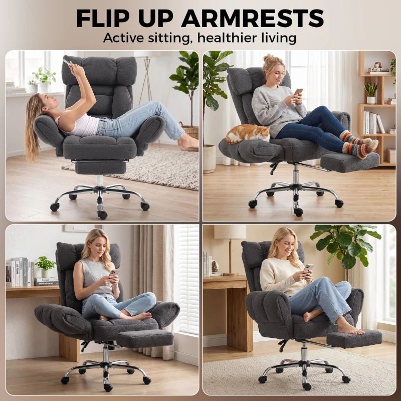 HOMCOM Criss Cross Office Chair with Flip-Up Armrests, Reclining Desk Chair with Wide Seat, Footrest, Wheels, Dark Gray