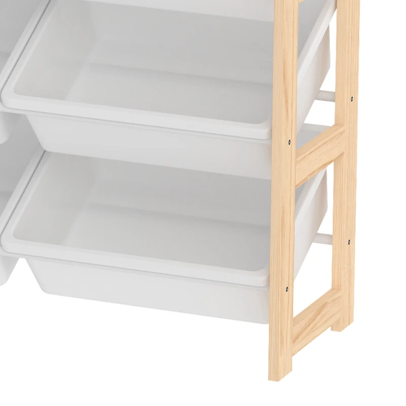Qaba Toy Storage Organizer with 3 Shelves and 12 Bins, Montessori Kids Wooden Shelf for Playroom, Bedroom, Nursery, Natural