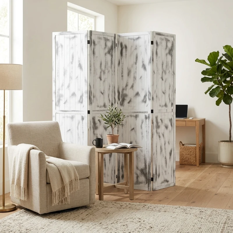 HOMCOM Screen Divider Room Divider Screen with Foldable Design for Indoor Bedroom Office 5.5' Rustic White