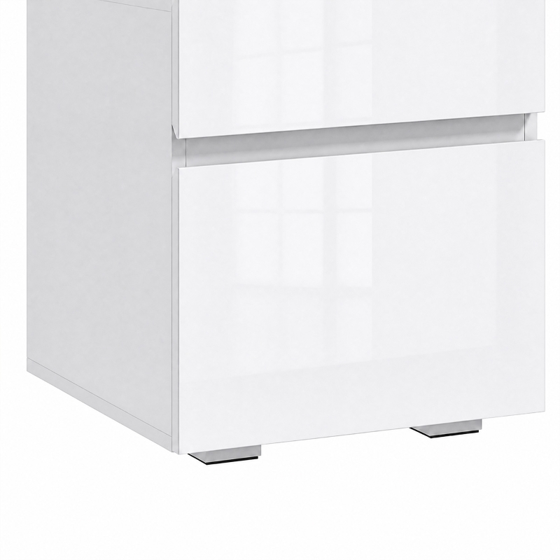 HOMCOM Modern Nightstand Set of 2, Narrow Bedside Table with 2 Drawers and High Gloss Drawer Fronts for Bedroom, White