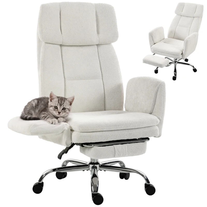 HOMCOM Big and Tall Office Chair with Flip Armrests for Cross Legged Sitting, 400 lbs Heavy Duty Computer Desk Chair, Cream