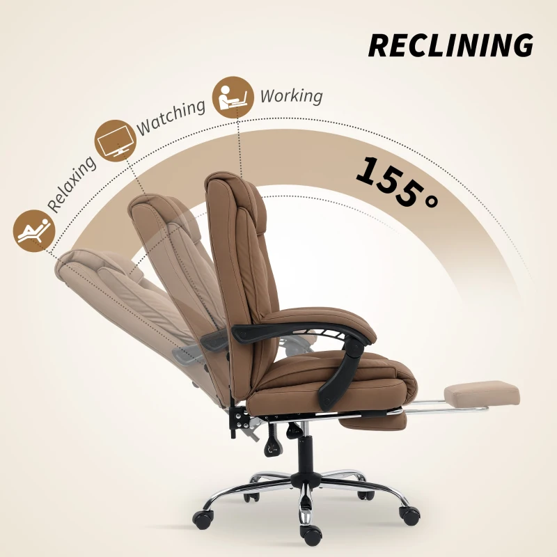 HOMCOM Executive Office Chair, Pet-Friendly Leather Ergonomic Desk Chair with Footrest, Swivel Recliner, Brown