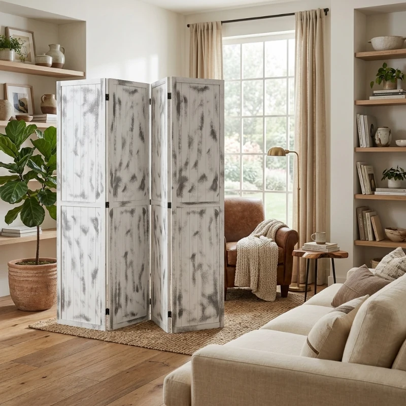 HOMCOM Screen Divider Room Divider Screen with Foldable Design for Indoor Bedroom Office 5.5' Rustic White