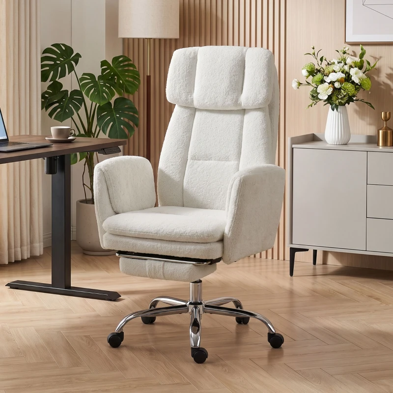 HOMCOM Big and Tall Office Chair with Flip Armrests for Cross Legged Sitting, 400 lbs Heavy Duty Computer Desk Chair, Cream