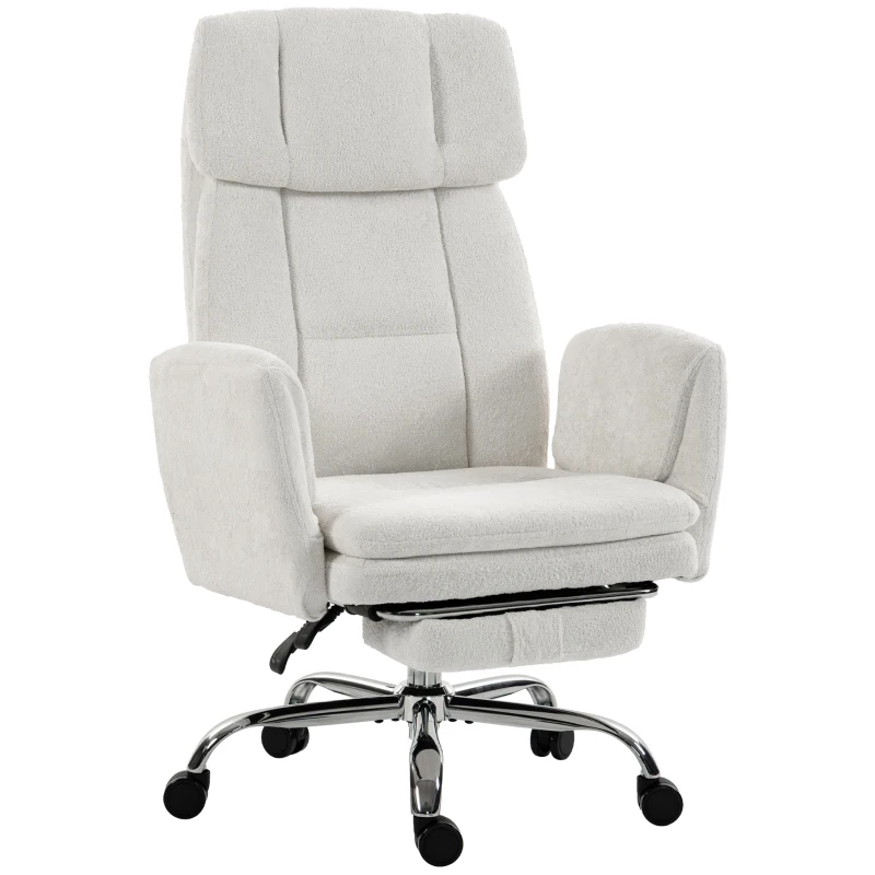 HOMCOM Big and Tall Office Chair with Flip Armrests for Cross Legged Sitting, 400 lbs Heavy Duty Computer Desk Chair, Cream