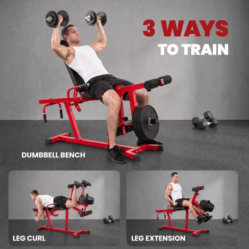 Soozier 3-in-1 Leg Extension and Curl Machine, 660LBS Heavy Duty Adjustable Weight Bench with Leg Developer, Red
