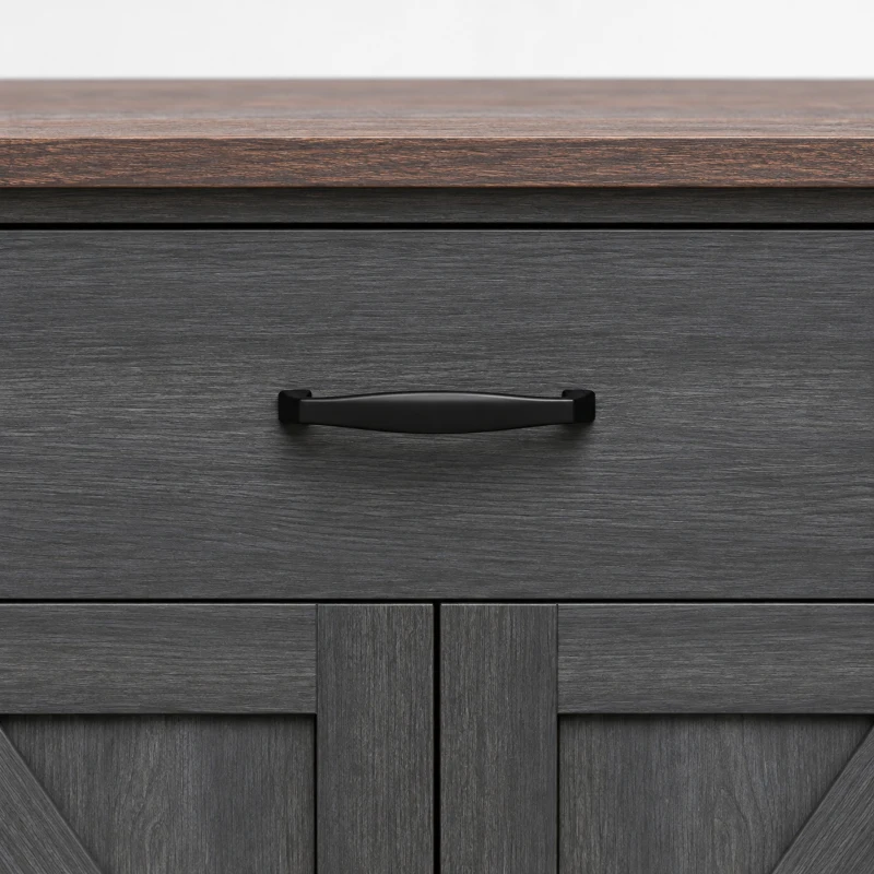 HOMCOM 30" Buffet Cabinet, Farmhouse Sideboard with 1.2" Thick Top, 2 Barn Doors, Drawer and Adjustable Shelf, Black