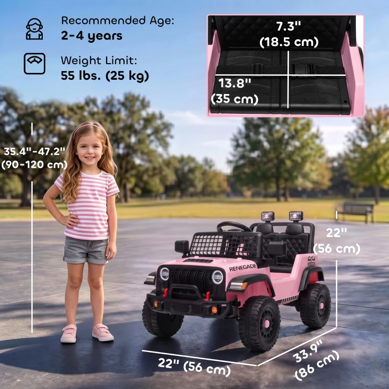 Qaba 12V Ride on Truck Car with Remote, Soft Start, 4-Wheel Suspension, Safety Belt, Lights, USB Music for Ages 2-4, Pink