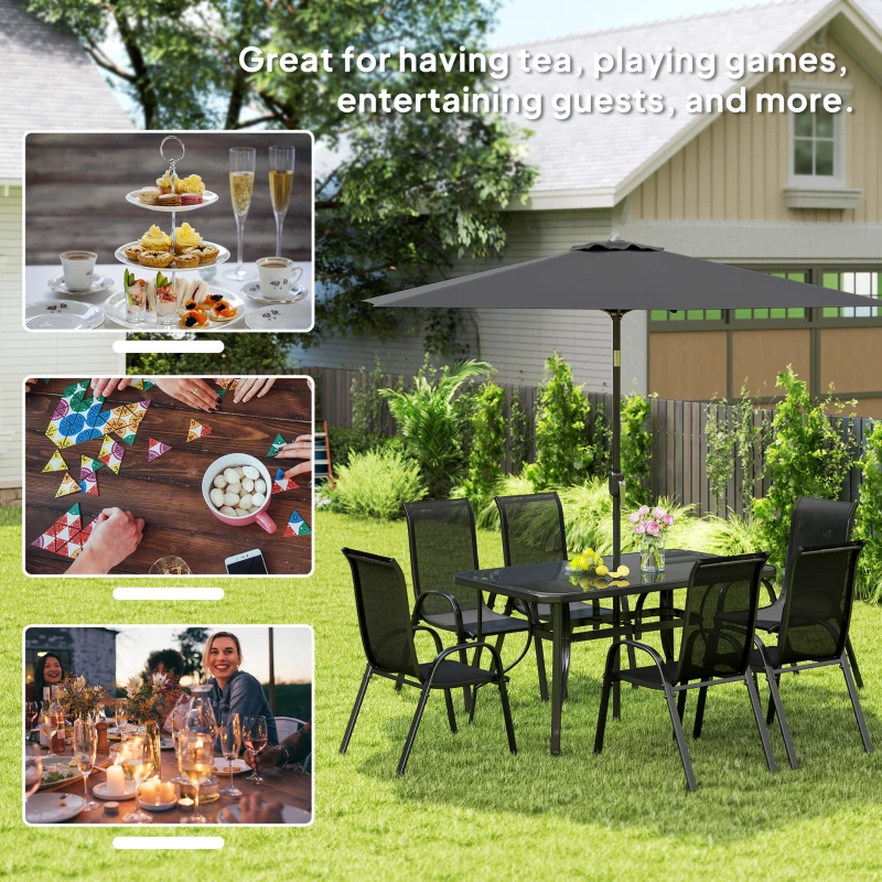Outsunny 8 Pieces Patio Furniture Set with 9Ft Patio Umbrella, Outdoor Dining Table and Chairs, Black