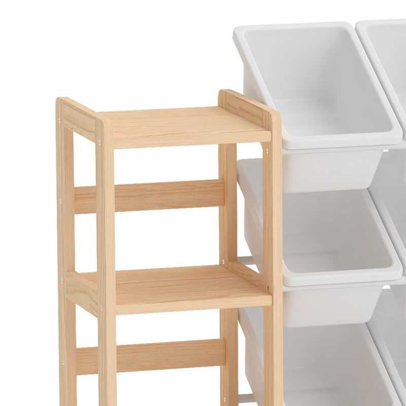 Qaba Toy Storage Organizer with 3 Shelves and 12 Bins, Montessori Kids Wooden Shelf for Playroom, Bedroom, Nursery, Natural