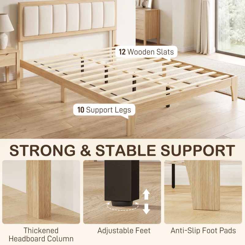 HOMCOM Full Bed Frame with Headboard Queen Size Platform Bed Frame with Wooden Slats No Box Spring Needed Easy Assembly Oak