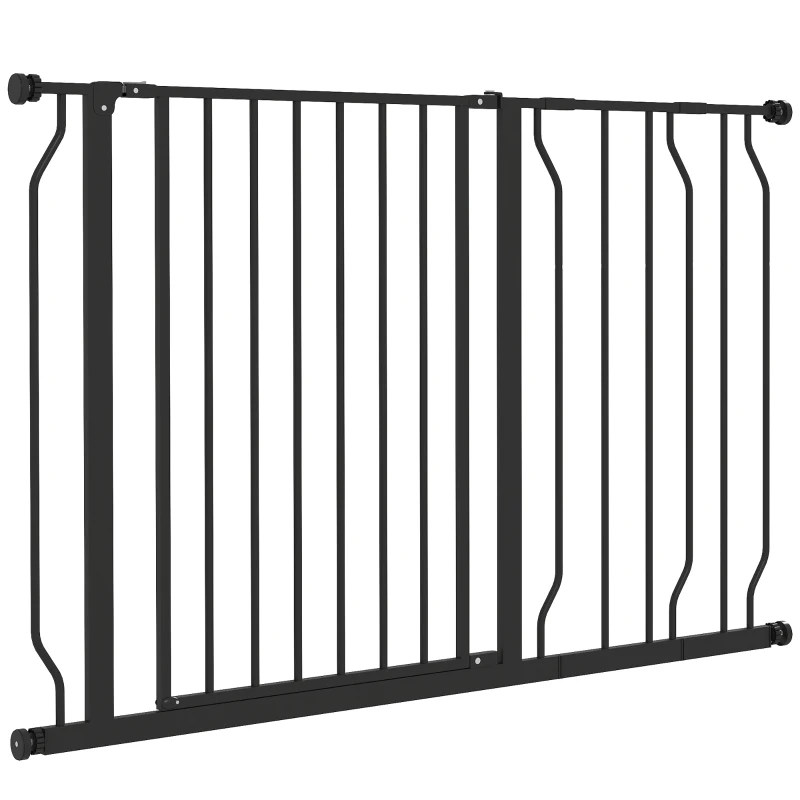 PawHut 30"- 45" Easy Install Pet Gate w/ Door & Double Locking System, Extra Wide Dog Gate for Stairs, Hallways, Black
