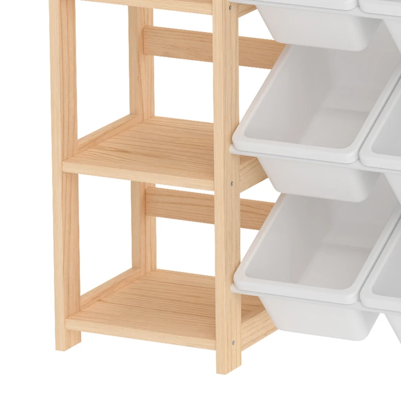 Qaba Toy Storage Organizer with 3 Shelves and 12 Bins, Montessori Kids Wooden Shelf for Playroom, Bedroom, Nursery, Natural