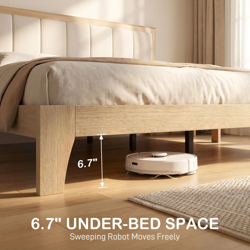 HOMCOM Full Bed Frame with Headboard Queen Size Platform Bed Frame with Wooden Slats No Box Spring Needed Easy Assembly Oak