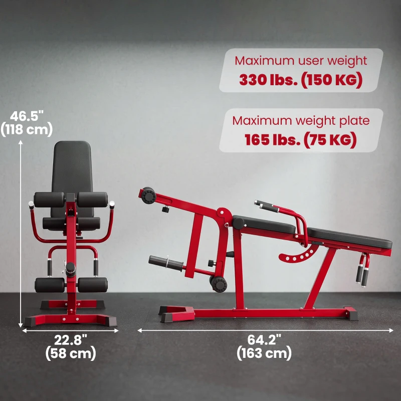 Soozier 3-in-1 Leg Extension and Curl Machine, 660LBS Heavy Duty Adjustable Weight Bench with Leg Developer, Red
