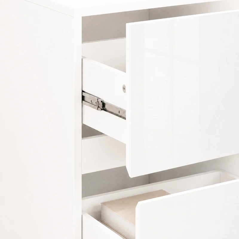 HOMCOM Modern Nightstand Set of 2, Narrow Bedside Table with 2 Drawers and High Gloss Drawer Fronts for Bedroom, White