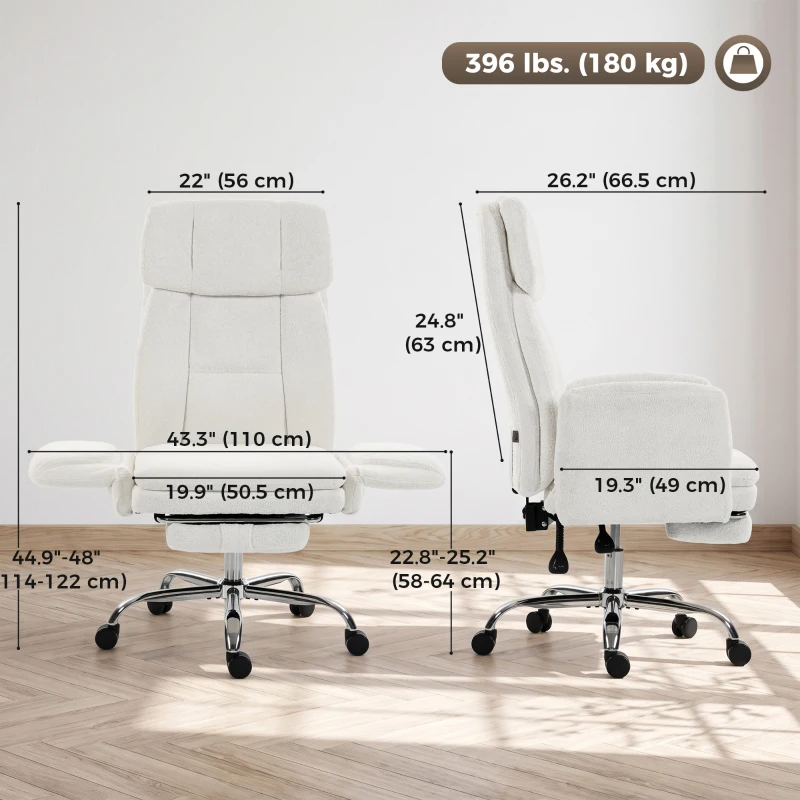HOMCOM Big and Tall Office Chair with Flip Armrests for Cross Legged Sitting, 400 lbs Heavy Duty Computer Desk Chair, Cream