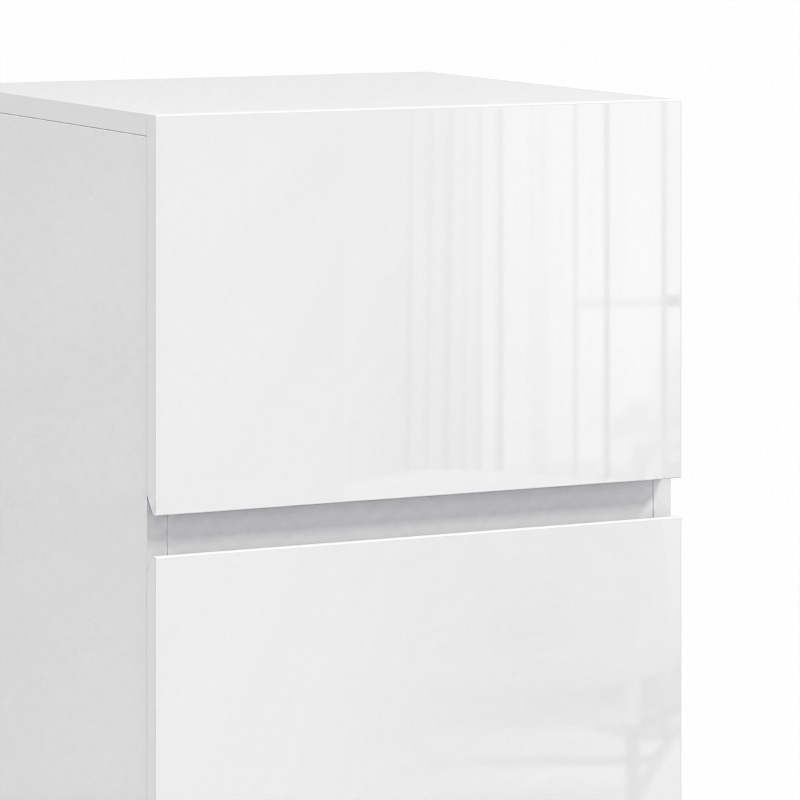 HOMCOM Modern Nightstand Set of 2, Narrow Bedside Table with 2 Drawers and High Gloss Drawer Fronts for Bedroom, White