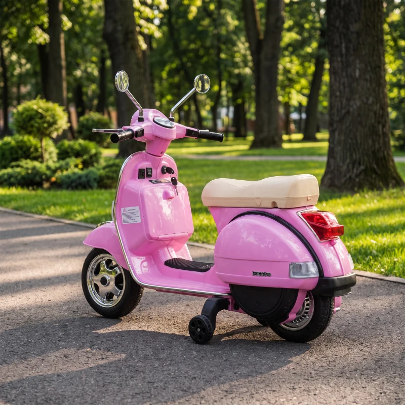 Qaba 12V Kid Motorcycle, Electric Motorbike with Training Wheels, Rear Suspension, Steering Limitation for 3-6 Years, Pink