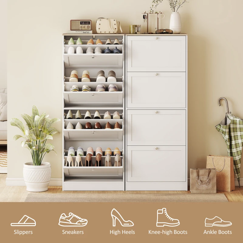 HOMCOM Modern Shoe Storage Cabinet with 4 Flip Drawers and Adjustable Shelves, Shoe Cabinet for 18-24 Pairs of Shoes, White