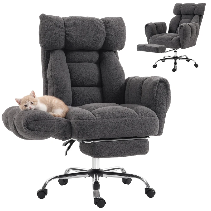 HOMCOM Criss Cross Office Chair with Flip-Up Armrests, Reclining Desk Chair with Wide Seat, Footrest, Wheels, Dark Gray