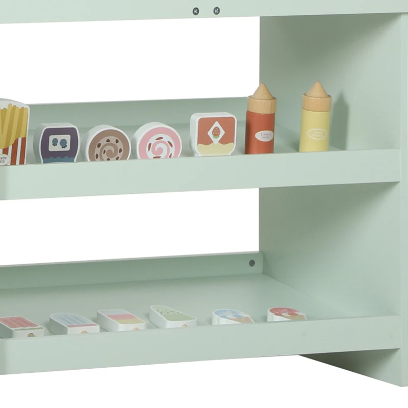 Qaba Kids Grocery Store Playset, Wooden Play Store with Play Food, Cash Register, Chalkboard, 44 Accessories for Ages 3-6
