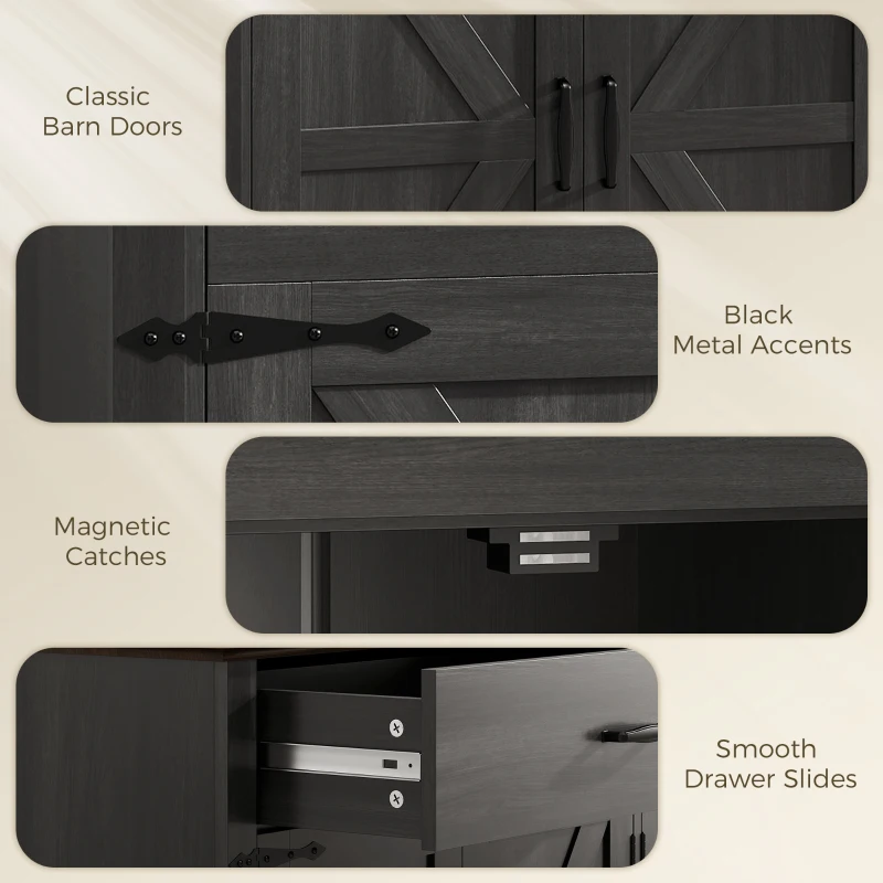 HOMCOM 30" Buffet Cabinet, Farmhouse Sideboard with 1.2" Thick Top, 2 Barn Doors, Drawer and Adjustable Shelf, Black