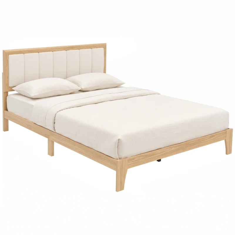 HOMCOM Full Bed Frame with Headboard Queen Size Platform Bed Frame with Wooden Slats No Box Spring Needed Easy Assembly Oak