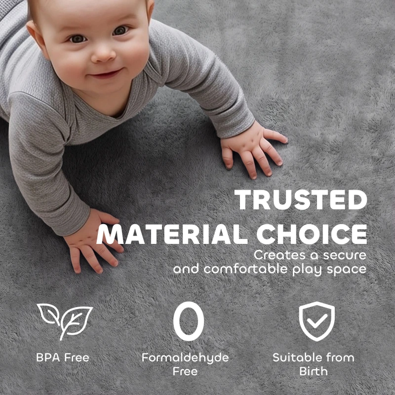 Qaba Baby Play Mat, 1.2" Thick, 71" x 59", Soft Flannel, Water-Resistant, Non-Slip Backing for Crawling Playing, Dark Grey