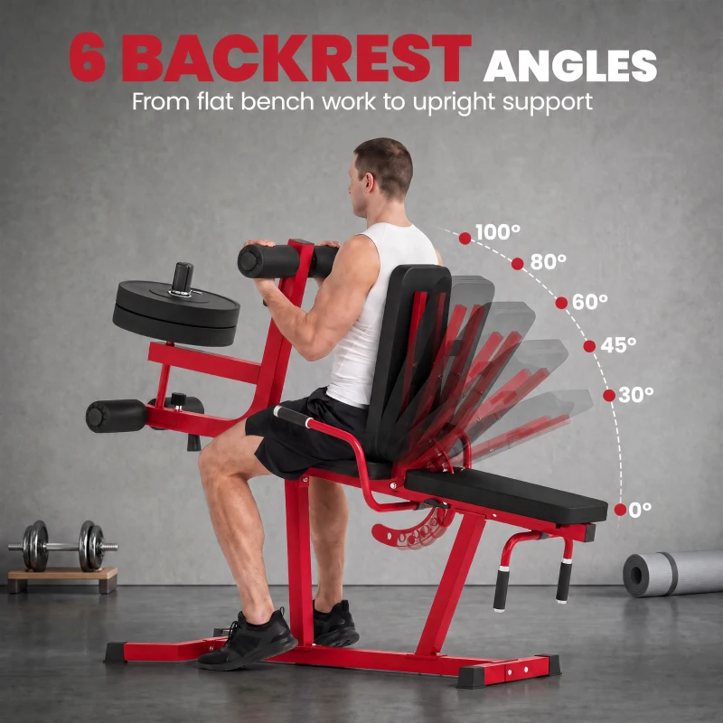 Soozier 3-in-1 Leg Extension and Curl Machine, 660LBS Heavy Duty Adjustable Weight Bench with Leg Developer, Red